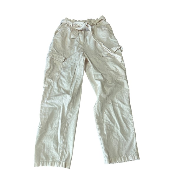 H&M Women's Size 12 Beige Cargo Pants Paper Bag Waist Relaxed Fit - Picture 1 of 5